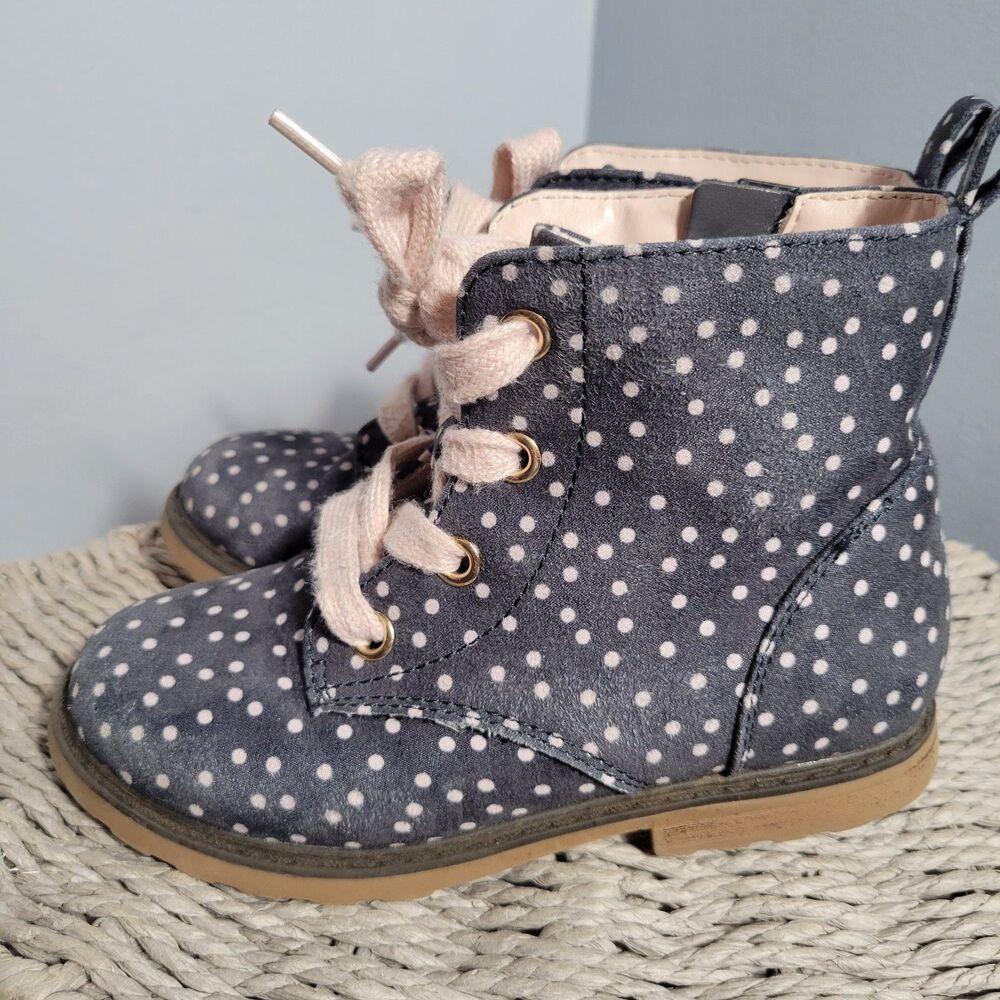 Cat & Jack Lace up Boots Toddler Girls Giovanna Navy Polka Dot Zip Size 11